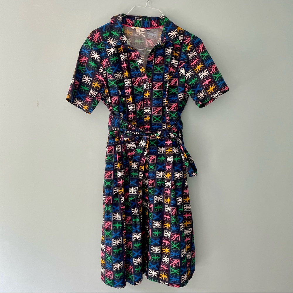BODEN Anastasia Fit & Flare Shirtdress in Union Jack Rainbow Flags W0293 - Picture 3 of 9